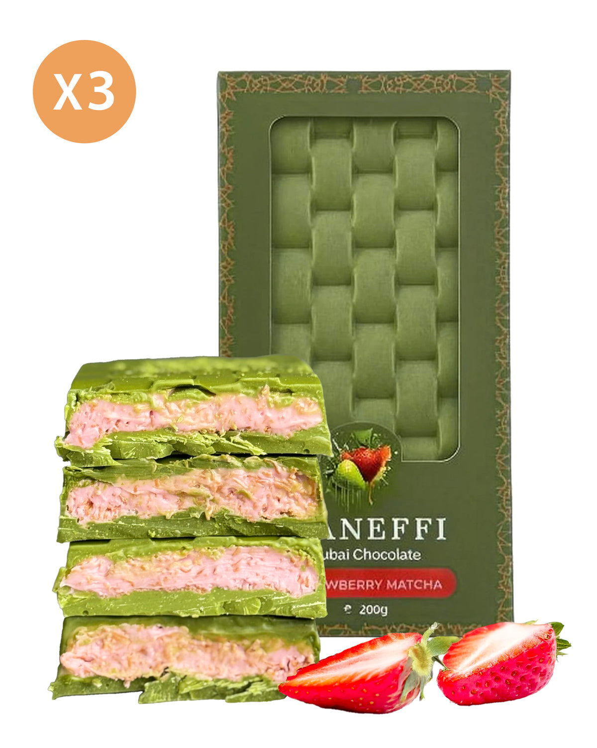 Strawberry Matcha Dubai Chocolate x3 (600g) – Kaneffi